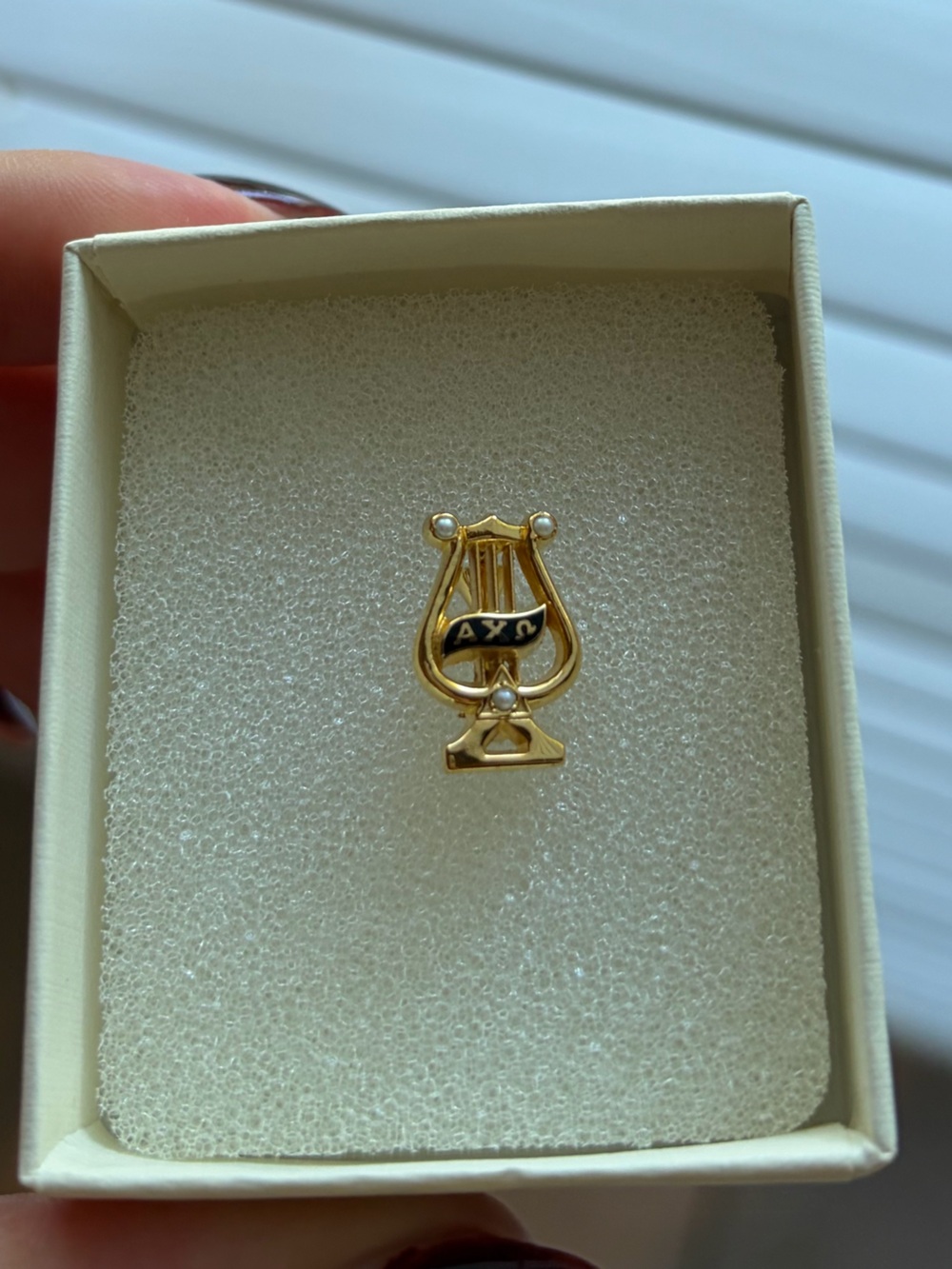 alpha chi omega (AXO) badge. 3 diamonds.